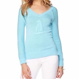 Lilly Pulitzer Azalea Sweater in Blue with Embroidered Sailboat NWT